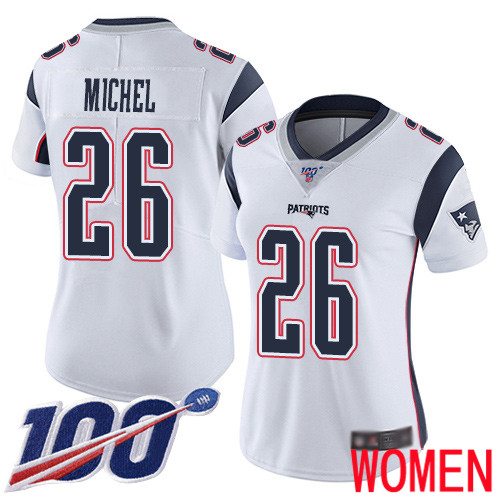 New England Patriots Football 26 Vapor Untouchable 100th Season Limited White Women Sony Michel Road NFL Jersey